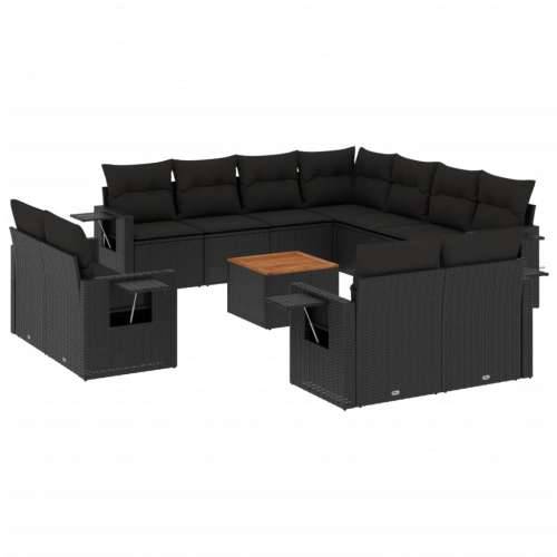 Vrtna garnitura - 12-dijelni set vrtnih sofa od poliratana s jastucima crni - Crna 1 Cijena