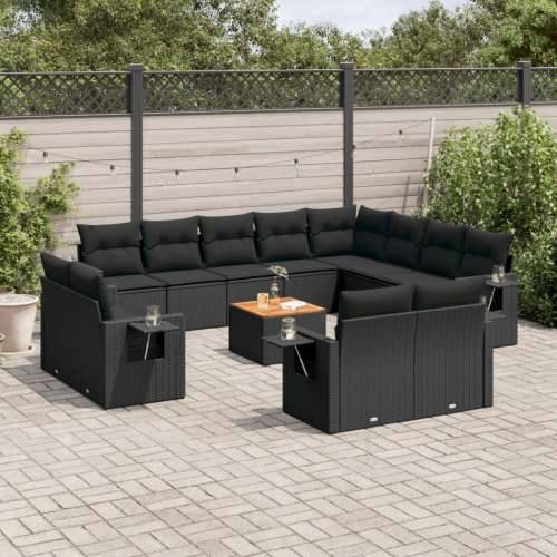 Vrtna garnitura - 13-dijelni set vrtnih sofa s jastucima poliratan crni - Crna 1 Cijena