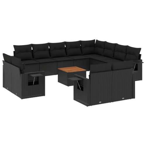 Vrtna garnitura - 13-dijelni set vrtnih sofa s jastucima poliratan crni - Crna 1 Cijena
