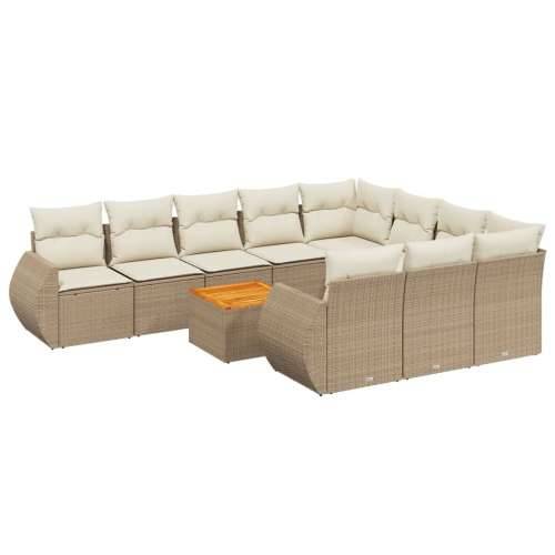 Vrtna garnitura - 11-dijelni set vrtnih sofa od poliratana s jastucima bež - bež i krem 6x srednja + 2x kutna + stol 1 Cijena