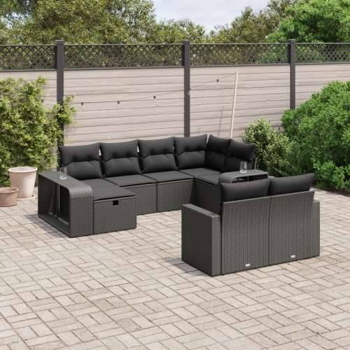 Vrtna garnitura - 10-dijelni set vrtnih sofa s jastucima crni od poliratana - Crna bez spremišta 10 Cijena