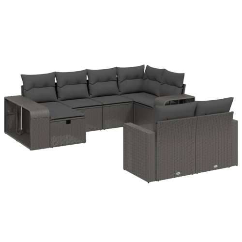 Vrtna garnitura - 10-dijelni set vrtnih sofa s jastucima crni od poliratana - Crna bez spremišta 10 Cijena