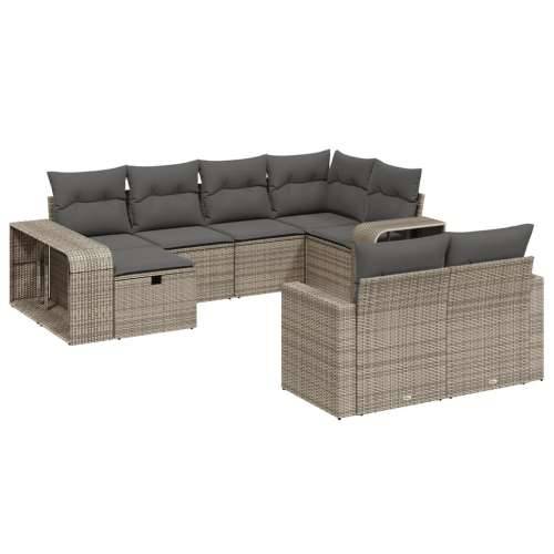 Vrtna garnitura - 10-dijelni set vrtnih sofa od poliratana s jastucima sivi - Siva bez spremišta 10 Cijena