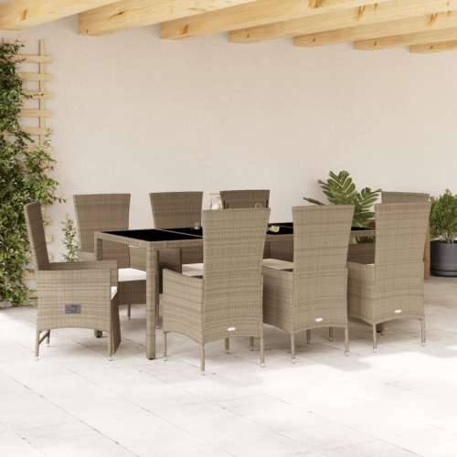 Vrtna garnitura - 9-dijelni vrtni blagovaonski set od poliratana s jastucima bež - Dužina stola 190 cm reclining chair + armchai Cijena