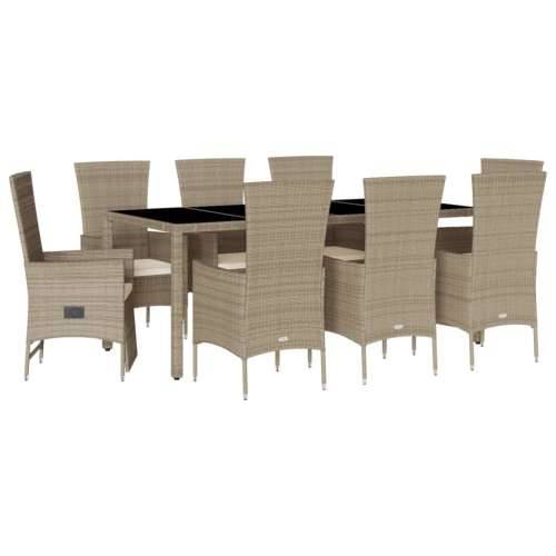 Vrtna garnitura - 9-dijelni vrtni blagovaonski set od poliratana s jastucima bež - Dužina stola 190 cm reclining chair + armchai Cijena