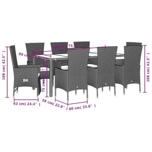 Vrtna garnitura - 9-dijelni vrtni blagovaonski set od poliratana s jastucima bež - Dužina stola 190 cm reclining chair + armchai Cijena