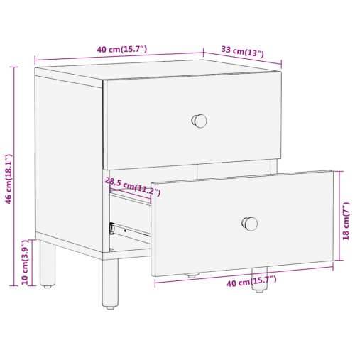 Noćni ormarići 2 kom 40 x 33 x 46 cm od masivnog drva manga - Prirodna 2 masivno drvo manga Cijena