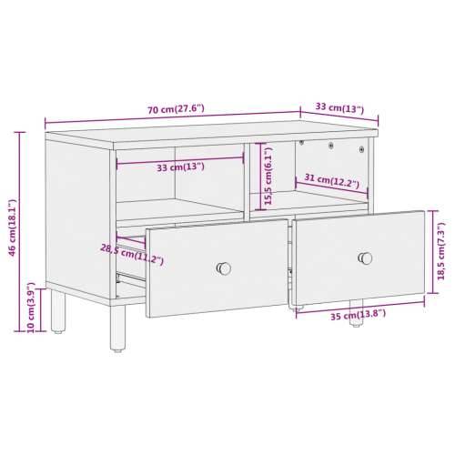TV ormarić 70 x 33 x 46 cm od masivnog drva manga - Prirodna 1 masivno drvo manga Cijena