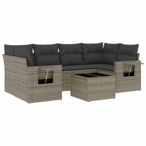 Vrtna garnitura - 7-dijelni set vrtnih sofa sivi od poliratana - Siva 1 Cijena