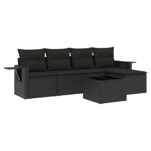 Vrtna garnitura - 6-dijelni set vrtnih sofa s jastucima crni od poliratana - Crna Sa stolom 1 Cijena