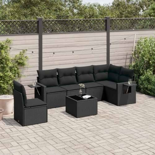 Vrtna garnitura - 7-dijelni set vrtnih sofa od poliratana s jastucima crni - Crna Sa stolom 1 Cijena