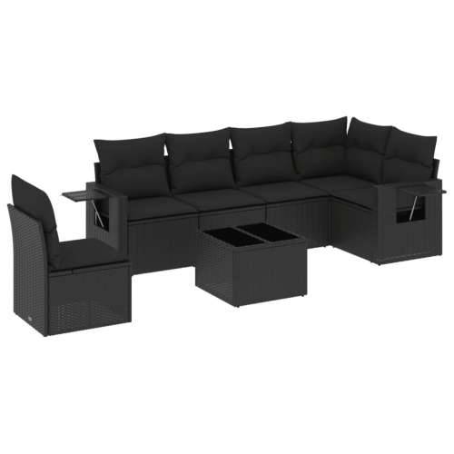 Vrtna garnitura - 7-dijelni set vrtnih sofa od poliratana s jastucima crni - Crna Sa stolom 1 Cijena
