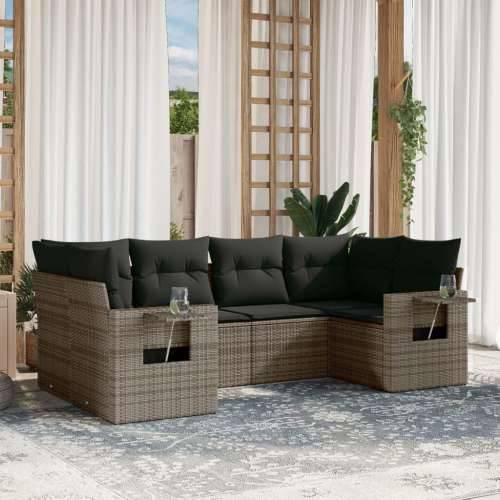 Vrtna garnitura - 6-dijelni set vrtnih sofa od poliratana s jastucima sivi - Siva 1 Cijena