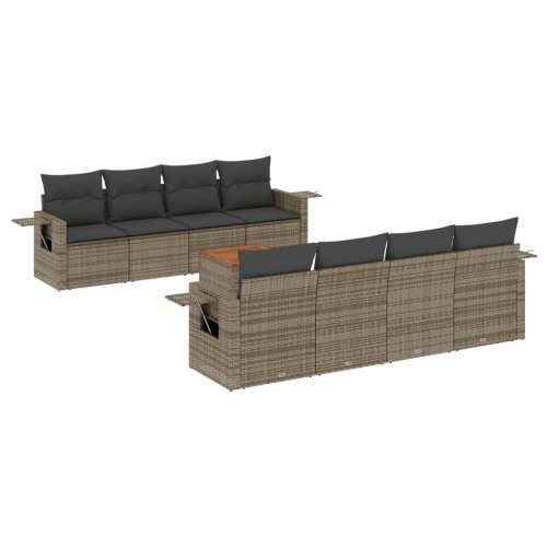 Vrtna garnitura - 9-dijelni set vrtnih sofa od poliratana s jastucima sivi - Siva 1 Cijena