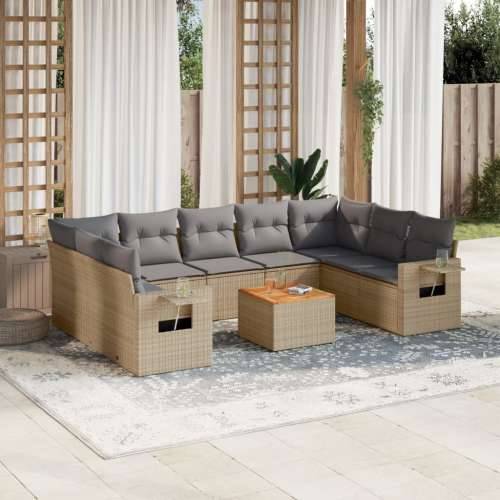 Vrtna garnitura - 10-dijelni set vrtnih sofa s jastucima bež od poliratana - bež i siva 1 2x corner + table + 5x middle Cijena