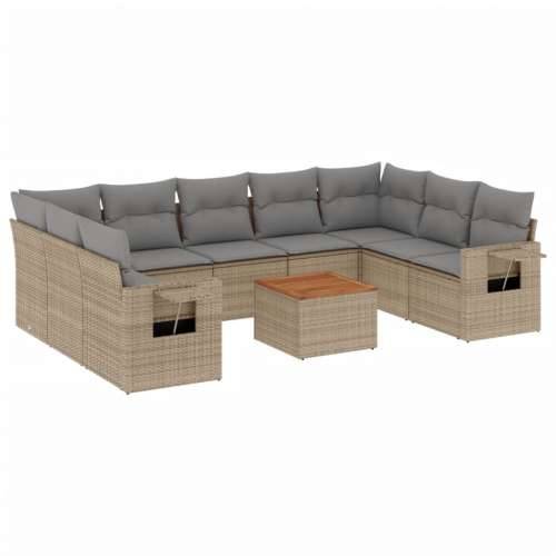 Vrtna garnitura - 10-dijelni set vrtnih sofa s jastucima bež od poliratana - bež i siva 1 2x corner + table + 5x middle Cijena