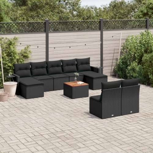 Vrtna garnitura - 10-dijelni set vrtnih sofa s jastucima crni od poliratana - Crna 1 Cijena