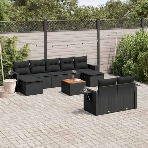 Vrtna garnitura - 10-dijelni set vrtnih sofa s jastucima crni od poliratana - Crna 1 Cijena