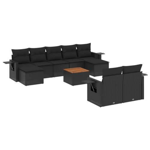 Vrtna garnitura - 10-dijelni set vrtnih sofa s jastucima crni od poliratana - Crna 1 Cijena