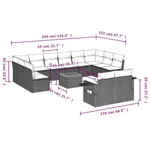 Vrtna garnitura - 13-dijelni set vrtnih sofa s jastucima poliratan crni - Crna 1 Cijena