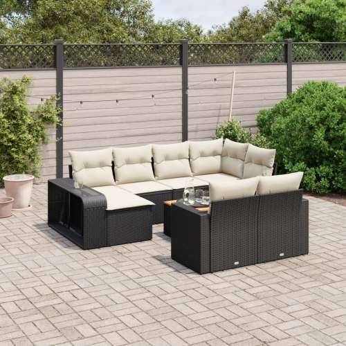 Vrtna garnitura - 11-dijelni set vrtnih sofa od poliratana s jastucima crni - Crna i krem boja drva 1 Cijena