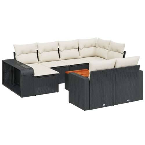 Vrtna garnitura - 11-dijelni set vrtnih sofa od poliratana s jastucima crni - Crna i krem boja drva 1 Cijena