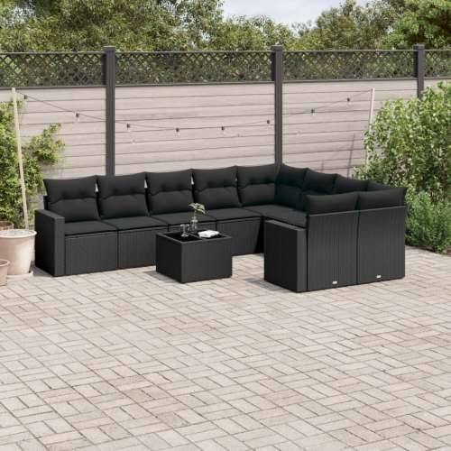 Vrtna garnitura - 10-dijelni set vrtnih sofa s jastucima crni od poliratana - Crna 1 Sa stolom Cijena