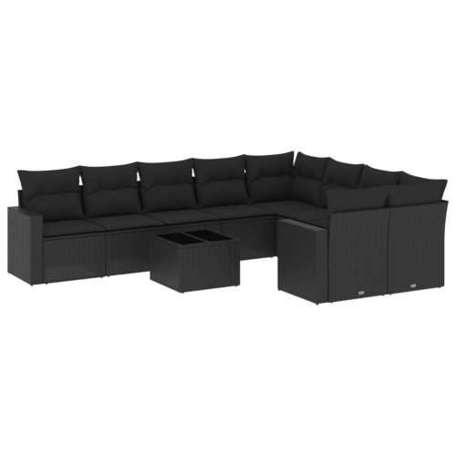 Vrtna garnitura - 10-dijelni set vrtnih sofa s jastucima crni od poliratana - Crna 1 Sa stolom Cijena