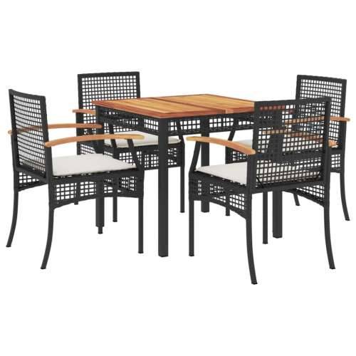 Vrtna garnitura - 5-dijelni vrtni blagovaonski set s jastucima od poliratana crni - Dužina stola 80 cm Stolica 4 Cijena