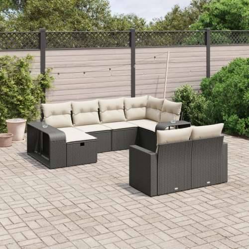 Vrtna garnitura - 10-dijelni set vrtnih sofa s jastucima crni od poliratana - Crna i krem bez spremišta 10 Cijena