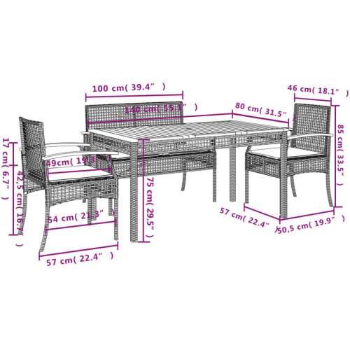 Vrtna garnitura - 5-dijelni vrtni blagovaonski set sivi od poliratana - Dužina stola 140 cm bench + chair 6 Cijena