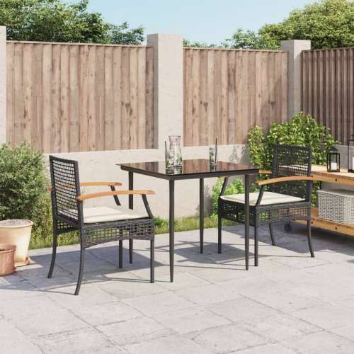 Vrtna garnitura - 3-dijelni vrtni blagovaonski set s jastucima od poliratana crni - Crna 80 x 80 x 74 cm 2 Cijena