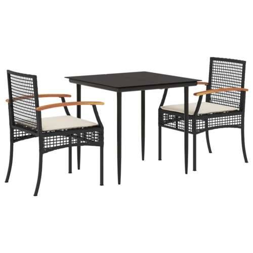 Vrtna garnitura - 3-dijelni vrtni blagovaonski set s jastucima od poliratana crni - Crna 80 x 80 x 74 cm 2 Cijena
