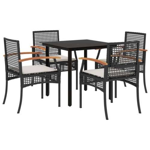 Vrtna garnitura - 5-dijelni vrtni blagovaonski set s jastucima od poliratana crni - Crna Dužina stola 80 cm Okrugla noga 4 Cijena