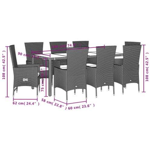 Vrtna garnitura - 9-dijelni vrtni blagovaonski set od poliratana s jastucima bež - Dužina stola 190 cm stolica + fotelja 8 Cijena