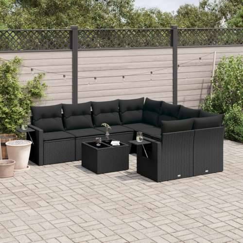 Vrtna garnitura - 9-dijelni set vrtnih sofa s jastucima crni od poliratana - Crna 1 Cijena