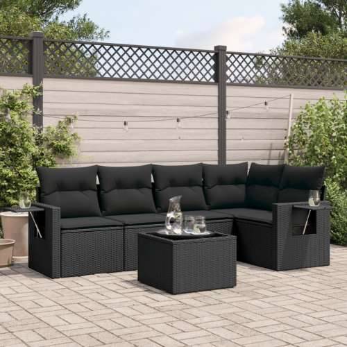 Vrtna garnitura - 6-dijelni set vrtnih sofa s jastucima crni od poliratana - Crna Sa stolom 1 Cijena