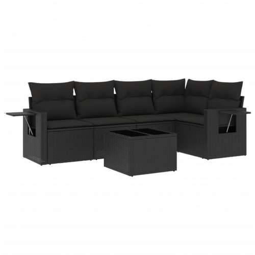 Vrtna garnitura - 6-dijelni set vrtnih sofa s jastucima crni od poliratana - Crna Sa stolom 1 Cijena