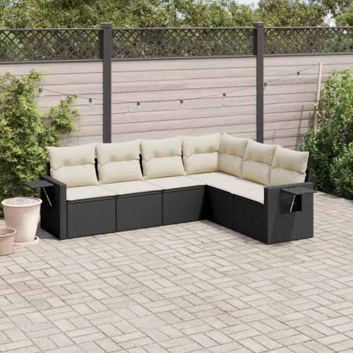 Vrtna garnitura - 6-dijelni set vrtnih sofa s jastucima crni od poliratana - Crna i krem Bez stola 1 Cijena