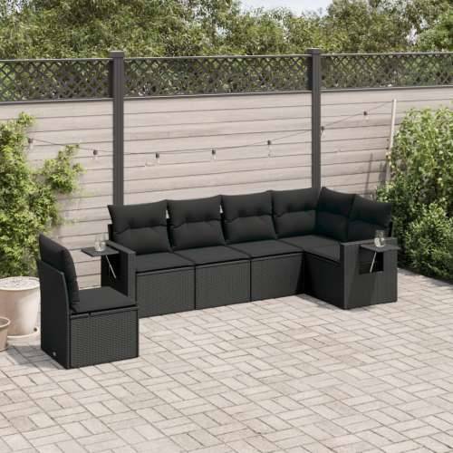 Vrtna garnitura - 6-dijelni set vrtnih sofa s jastucima crni od poliratana - Crna Bez stola 1 Cijena