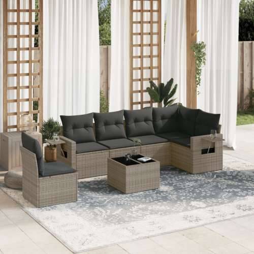Vrtna garnitura - 7-dijelni set vrtnih sofa sivi od poliratana - Siva Sa stolom 1 Cijena