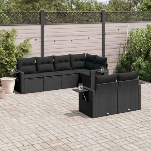 Vrtna garnitura - 7-dijelni set vrtnih sofa od poliratana s jastucima crni - Crna 1 Cijena