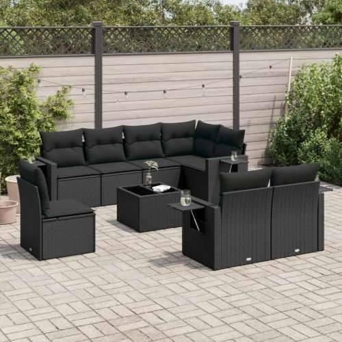 Vrtna garnitura - 9-dijelni set vrtnih sofa s jastucima crni od poliratana - Crna Bez stola 1 Cijena