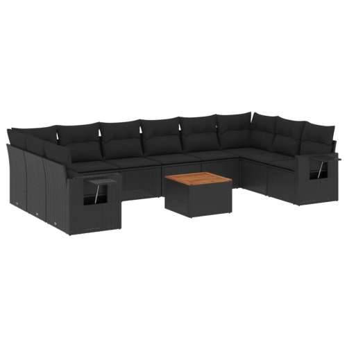 Vrtna garnitura - 11-dijelni set vrtnih sofa od poliratana s jastucima crni - Crna 1 2x corner + table + 6x middle Cijena