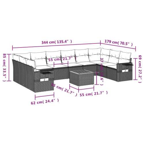 Vrtna garnitura - 11-dijelni set vrtnih sofa od poliratana s jastucima crni - Crna 1 2x corner + table + 6x middle Cijena