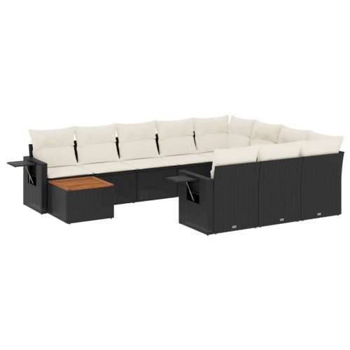 Vrtna garnitura - 11-dijelni set vrtnih sofa od poliratana s jastucima crni - Crna i krem 1 6x srednja + stol + 2x kutna Cijena