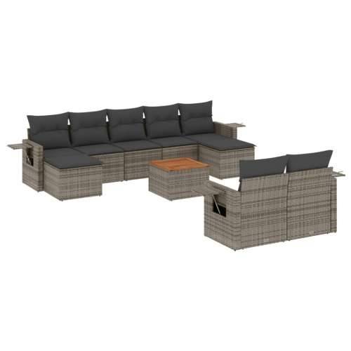Vrtna garnitura - 10-dijelni set vrtnih sofa od poliratana s jastucima sivi - Siva 1 Cijena