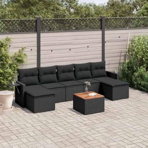 Vrtna garnitura - 8-dijelni set vrtnih sofa od poliratana s jastucima crni - Crna 1 Cijena