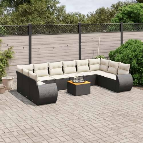 Vrtna garnitura - 11-dijelni set vrtnih sofa od poliratana s jastucima crni - Crna i krem 2x kutna + 6x srednja + stol 1 Cijena