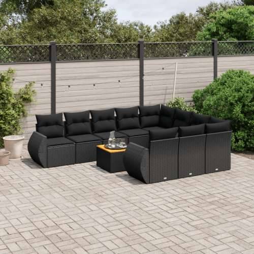 Vrtna garnitura - 11-dijelni set vrtnih sofa od poliratana s jastucima crni - Crna 6x srednja + 2x kutna + stol 1 Cijena